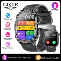 LIGE New Smart Watch LED Flashlight Bluetooth Call Health Monitoring Sports Waterproof Smart Watch silicone strap juoda
