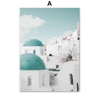 Santorini White House Beach Sea Portal Flowers Stone Nordic Poster Print Canvas Painting Wall Art Pictures Living Room Decor 40X50cm No Frame white