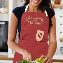 Siuvinėta virtuvės prijuostė La cuisine de Maman su priekine kepsninės kišene