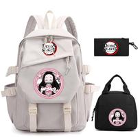 3Pcs/set Anime Demon Slayer Nylon Backpack with Lunch Bag for Girl Boy Teenager Bookbag Schoolbag Men Women Travel Bag Mochila