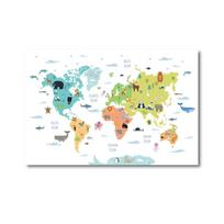 Cute Cartoon Mammals Cavans Painting World Map with Wild Animals Posters and Prints Wall Art for Kids Room Home Decor No Frame 21*30cm No Frame