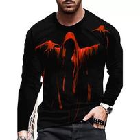 Grim Reaper Horror Gothic Men's T-Shirts Evil Style Halloween 3D Print Festival Tops Long Sleeve Casual Street Tee Big Size 6XL S brown