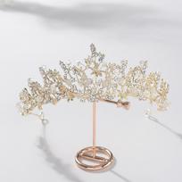 Vestuvinė tiara retro rankų darbo krištolo stiklo deimantinė nuotakos karūna aukščiausios klasės aksesuarai lydinio plaukų aksesuarai tiara papuošalai beige