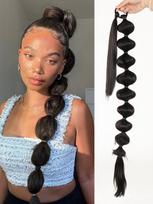 Sintetiniai plauku piešiniai su burbuliukais surišti į uodegą plaukų priauginimai Afro burbuliukai surišti į uodegą 30 colių apvynioti Žibinto ponio uodega moterims 30inch black