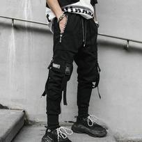 Vyriškos Pavasarinės ir Rudeninės Darbinės Kelnės Daug Kišenių Hip-hop Kelnės 3XL juoda