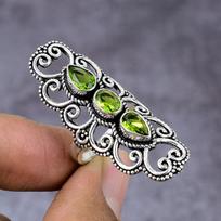 Peridot Gemstone Handmade 925 Sterling Silver Jewelry Ring Size 7.5 G5n40 black