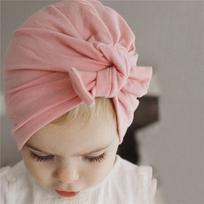 Lovely Baby Girl Boy Kids Toddler Cotton Rabbit Ear Knot Hat Turban Beanie Cap oranžinė