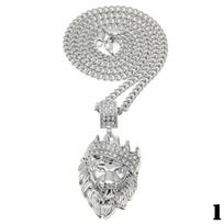 1 Pcs Men's Hip Hop Rhinestone King Crown Lion Crystal Pendant Chain Gold/Silver Necklace StyIe 1
