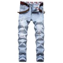 Cotton Ripped Men'S Jeans, Small Straight Leg Light Blue Jeans 29 šviesiai mėlyna spalva