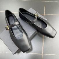 Mary Jane Shoes Female Snap Ballet Shoes Women Square Toe Flat Sheepskin Ladies Shoes 35 juoda