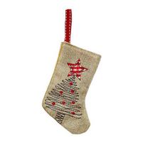 Home Decor Burlap Embroidery Christmas Stocking Hemp Christmas Socks Hanger Christmas Tree Hanging beige