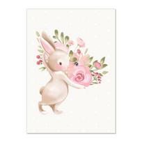 Cartoon Cute Bunny Holding Flowers Moon Love Baby Posters And Prints Wall Art Canvas Painting Wall Pictures Kids Room Décor No Frame 21*30cm No Frame beige