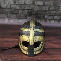 Normaniškas vikingų šalmas, Vikingų vended šalmas, Viduramžių šalmas, SCA Lerp kostiumas, Replica rudos spalvos apdaila, Viduramžių šalmas black