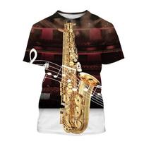 Saxophone Series 3D Printed Men's Casual Short Sleeved T-shirt Sportwear Men T-shirts 2XL