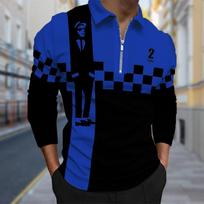 Polo marškinėliai vyriški ilgomis rankovėmis juodi ir balti su magišku raštu Nauji vyriški polo marškinėliai ilgomis rankovėmis su užtrauktuku T-shirt viršus XS mėlyna
