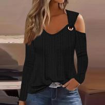 Women's Long Sleeved Loop Buckle Solid Color Slim Fit Top T-Shirt M juoda