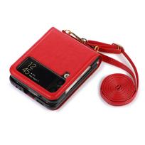 Applicable To Samsung Flip6 Folding Phone Case Galaxy Z Flip4 5 Card Messenger Phone Protective Leather Case Z Flip3 5G raudona