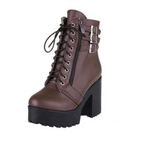 Women's high-heeled ankle boots new waterproof platform chunky large-size Roman ankle boots for autumn and winter 34 ruda