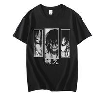 Karšti japoniški anime „Attack on Titan“ marškinėliai, unisex mados „Eren Jaeger“ grafikos marškinėliai, animaciniai filmukai, juokingi hiphopo marškinėliai, dideli unisex marškinėliai 3XL black