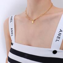 Japoniško ir korėjietiško stiliaus „Choker Chic“ Pentagramos geometrinis kaklo papuošalas, titano plieno, moteriškas, padengtas 18 tikro aukso papuošalai P483