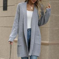 IHUASU Women's Lazy Wind Jumper Cardigan Autumn and Winter Versatile Casual Loose Lapel Long Jumper Coat S pilka spalva