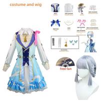 Žaidimas Kamisato Ayaka Cosplay Fontaine Springbloom Missive Lolita Suknelė Cosplay Kostiumų Perukas Apranga Helovinas Cos XXXL-(Full set+wig) white