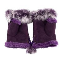1 Pair Women Winter Mittens Adjustable Drawstring Thick Plush Faux Fur Windproof Anti-slip Student Writing Gloves Keep Warm Fingerless Typing Mittens violetinė