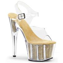Summer Pearl Leather Round Head Buckle Black Fashion Dance Sandals 17cm Heel 7cm Platform YKC 46 ryškiai rožinė