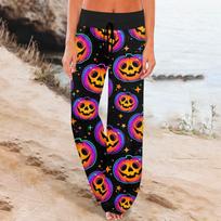 Women's Sports Pants Sleeping Pants Halloween Printed Drawstring Wide Leg Pocket Pants L
