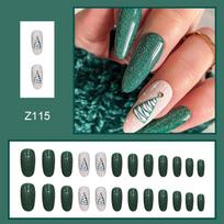 24pcs Press On Nails Green Christmas Tree Simple Lines French Temperament Wearable Nails Gold Fake Nails black