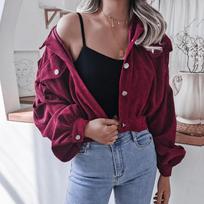 Autumn Winter Vintage Loose Short Coat Women's Balloon Sleeves Elegant Fashion Jacket Amercian High Street Casual Y2k Jackets S raudona