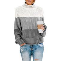 Autumn and Winter Long Sleeve Casual Plus Size Knitted Sweater Women Striped Turtleneck Pullover Sweaters Women Elegant Vintage Loose Knitwears 24956 S balta