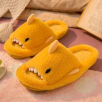 fashion Shevalues Cartoon Plush Shark Slippers For Women Men Winter Soft OpenToe Home Shoes Women Indoor Household Warm Cotton Slippers 36-37(22.5-23cm)
