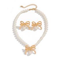 Simulation Pearl Bow Choker for Women Bowknot Necklace Earrings Wedding Jewelry Accessories