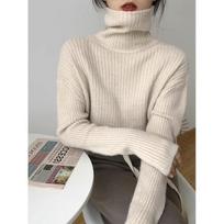 Loose Lazy Wind Simple Sweater Women's Fall and Winter Retro Knitwear One size smėlis