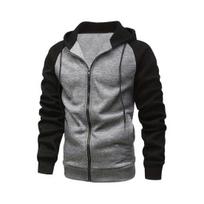 Men Hoodie Coat Contrasting Color Hooded Drawstring Zip-up Long Sleeves Pockets Plush S tamsiai pilka spalva