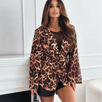 New Autumn Street Long Sleeve Leopard Print Jacket Women Winter Fashion Casual Loose Coats Women Lace-up Elegant Vintage Jackets Coat 24998 S leopardo rašto spalva