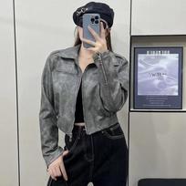 New Hong Kong chic retro style lapel Korean style jacket fashionable short Polo collar jacket top M