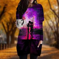 New In Autumn Couple Skeleton Print Plus Size Dress Women O'neck Long Sleeves Casual Pocket Dresses XS violetinė