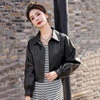 Hong Kong Style Leather Jacket for Women, New Style, Stylish Design, Retro Motorcycle Leather Jacket, Short Top for Small People M