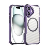 KEYSION Shockproof Case for MagSafe for iPhone 16 Pro Max 16 Plus 15 14 Pro Camera Protection Carbon fiber Texture Phone Cover for iPhone 16 violetinė