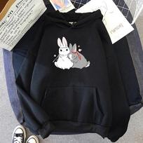 Kawaii Anime Hoodie Moterys Mo Dao Zu Shi Neprijaukintas Wei Wuxian Lan Wangji Triušio raštu Negabaritiniai megztiniai su gobtuvu Harajuku S juoda