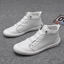 100% Genuine Leather Shoes Men High top Sneakers Ins Fashion Men White Shoes Cool Street Young Man Footwear Male Sneakers A2032 6.5
