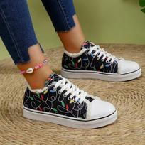 fashion Ballet Flats Women Sneakers Fashion Woman Colorful Printed Comfortable Customiazation Lace Up Canvas Shoes 36 juoda