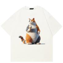 Streetwear 3D Skaitmeninis Katė Unisex Marškinėliai Medvilniniai Marškinėliai Unisex Viršūnės Vasaros Trumpomis Rankovėmis Marškinėliai S balta