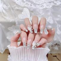 10pcs/set Pure Handmade Light Therapy Wearable Nails Butterfly Elf Cat's Eye Removable Nail Stickers Finished Nail XS gray