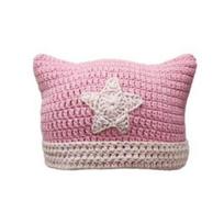 Purely hand-knitted neck guard integrated bear ears contrasting color autumn and winter new hat 56-59cm white
