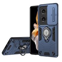 KEYSION Shockproof Armor Case for Motorola Edge 50 5G Silicone+PC Slide Camera Protection Ring Stand Phone Cover for Edge 50 5G for Edge 50 5G mėlyna