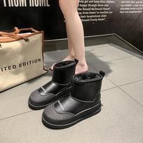 Winter Fleece Warm Flat Bottomed Short Tube Snow Boots for Women 35 juoda