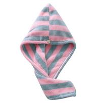 Moteriškos mergaitės rankšluosčiai Vonios kambario mikropluošto rankšluosčiai Stripe Plaukų rankšluostis Magic Mikropluošto dušo kepuraitė Lady Turban Head rožinė raudona spalva